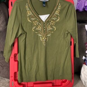 Karen Scott Green Embroidered Blouse